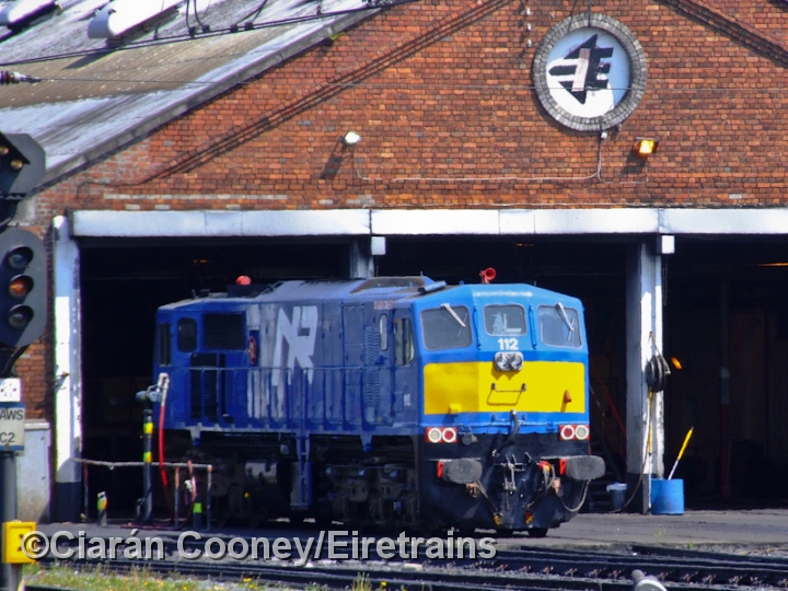 NI112_20080513_001_CC_JA.jpg - No.112 is seen stabled outside the locomotive shed at Connolly Station, having worked light engine from Belfast on a test run following an overhaul.