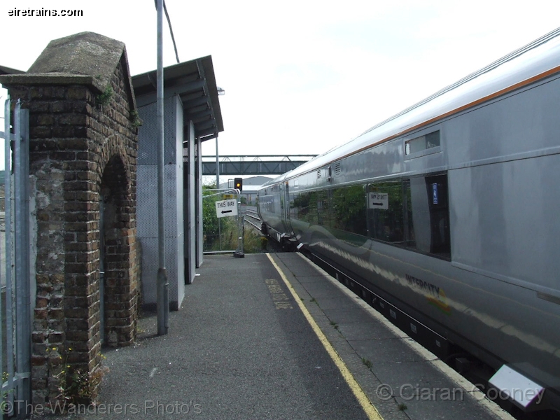 Clondalkin_20080726_001_CC_JA.jpg - The 1840s built GSWR station building at Clondalkin was similar to that at other smaller stations on the line to Kildare, such as Hazelhatch. The building's exterior was refurbished in 1994 when the station reopened, but was demolished a couple of years prior to the station's closure. The original brick arch entrance to the up platform is on the left. ©The Wanderers Irish Rail Photos