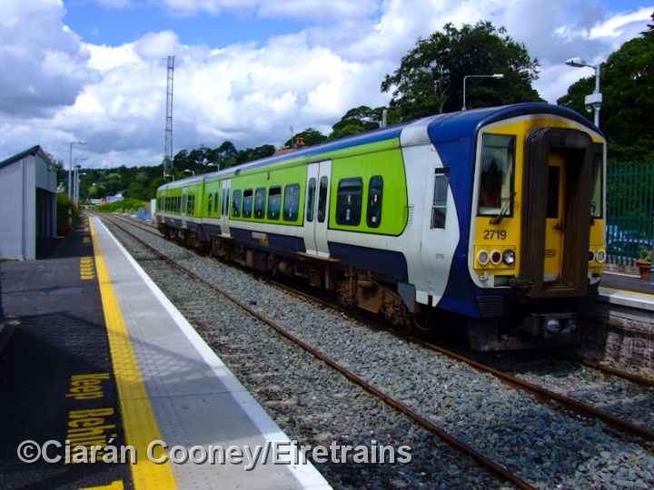 CobhJunction_20090716_024_CC_JA.jpg - Nowadays passenger services in the Cork suburban area are formed by 2600 & 2700 Class railcars. Here one of the latter, No.2719, prepares to take a trial train to Midleton out of Cobh Junction.